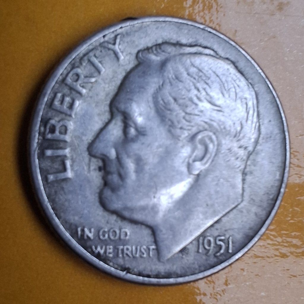One Dime 1951 prata Estados Unidos da América – Roosevelt – História, detalhes e valor