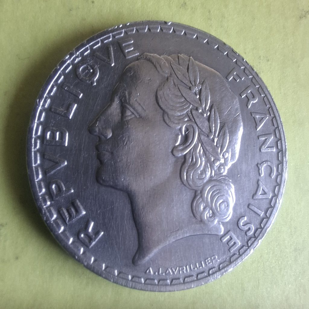 a moeda de 5 Fancos 1933 de França