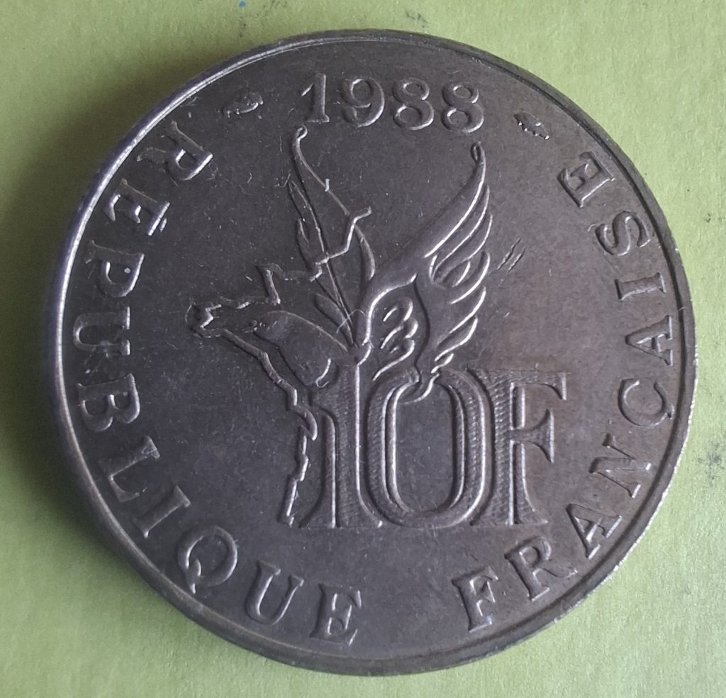 10 francos de 1988 da França dedicada a Roland Garros