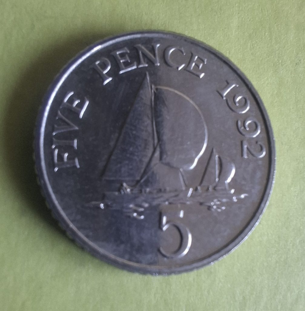 Five Pence 1992 de Guernsey do Reino Unido