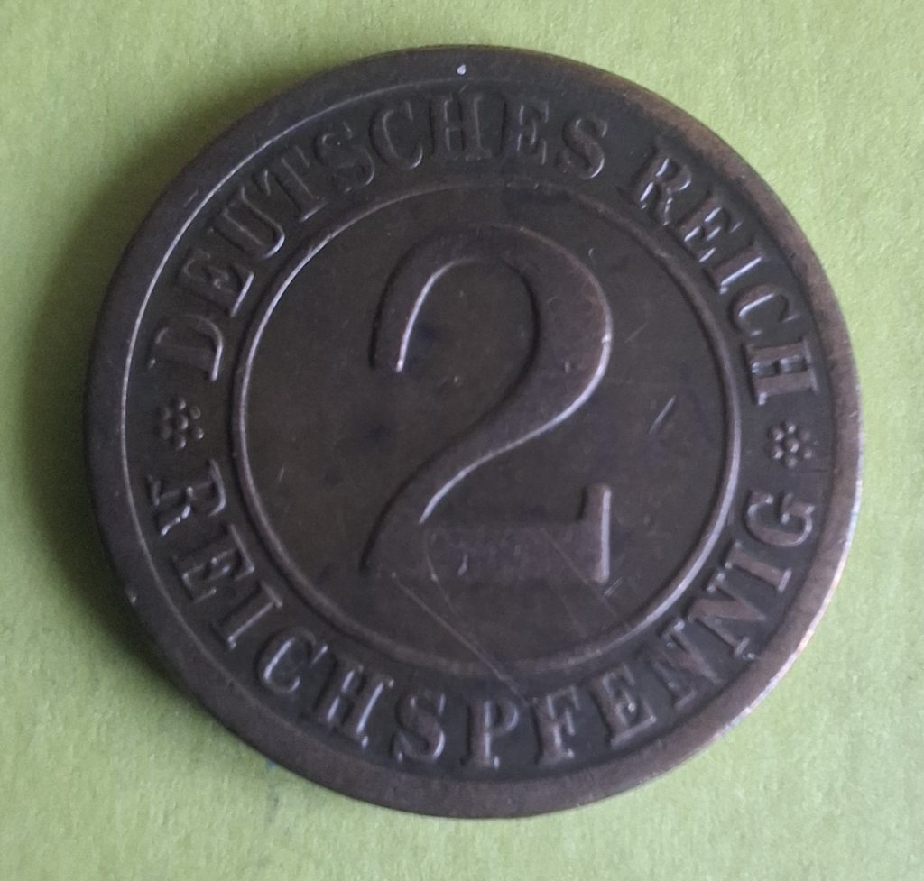 2 Pfennig de 1924 República de Weimar da Alemanha