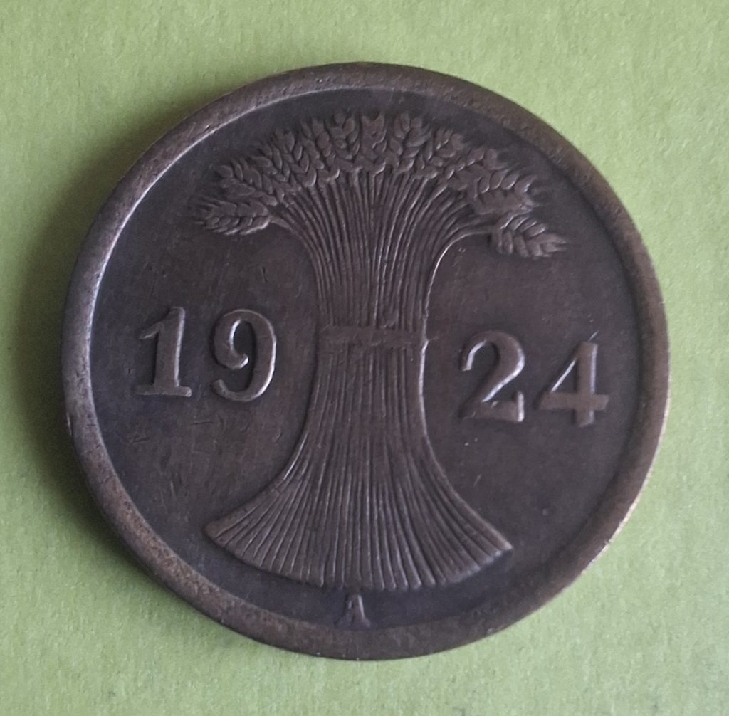 2 Pfennig de 1924 República de Weimar da Alemanha
