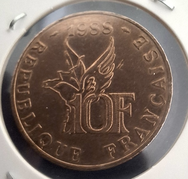 A moeda de 10 Francos de 1988