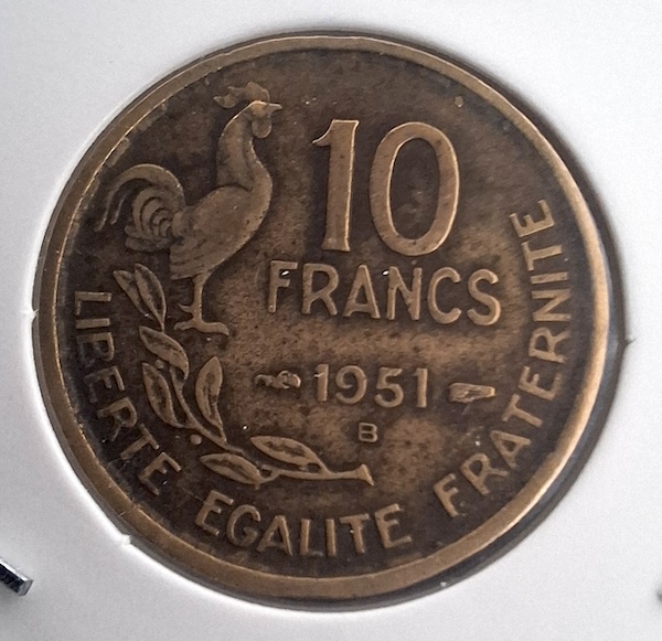 10 Francos 1951 B de França